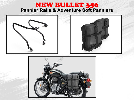 Genuine Royal Enfield New Bullet 350 Pannier Rails & Adventure Soft Panniers