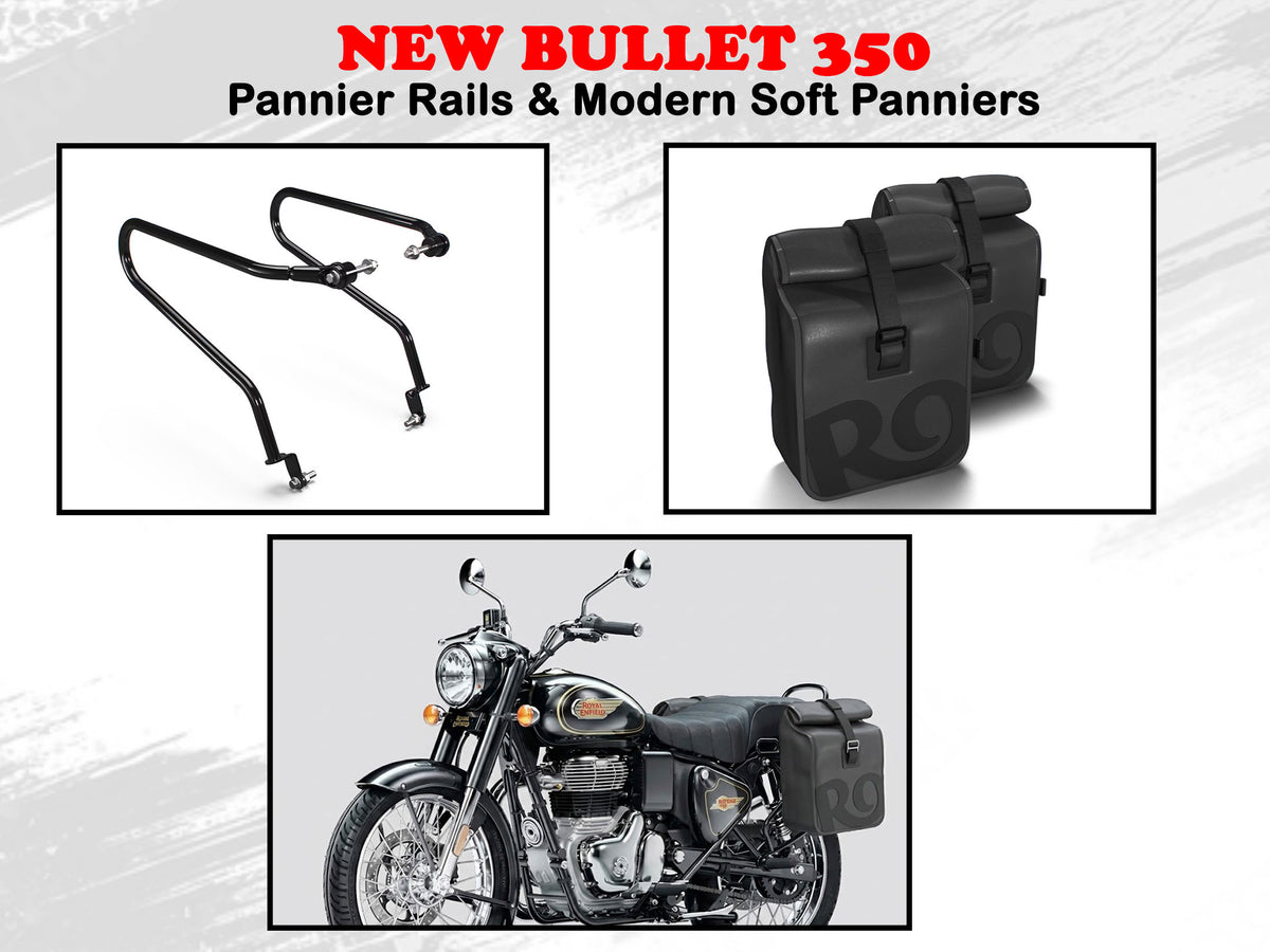 Genuine Royal Enfield New Bullet 350 Pannier Rails & Modern Soft Panniers