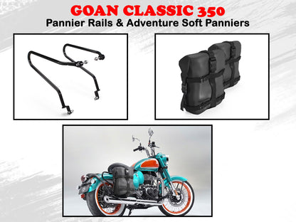 Genuine Royal Enfield Goan Classic 350 Pannier Rails & Adventure Soft Panniers