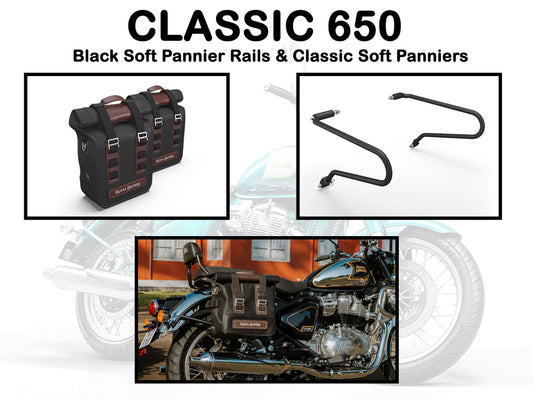 Genuine Royal Enfield Classic 650 Soft Pannier Rails & Classic Soft Panniers