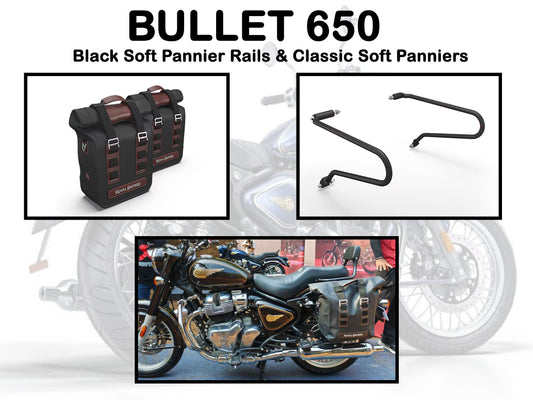 Genuine Royal Enfield Bullet 650 Soft Pannier Rails & Classic Soft Panniers