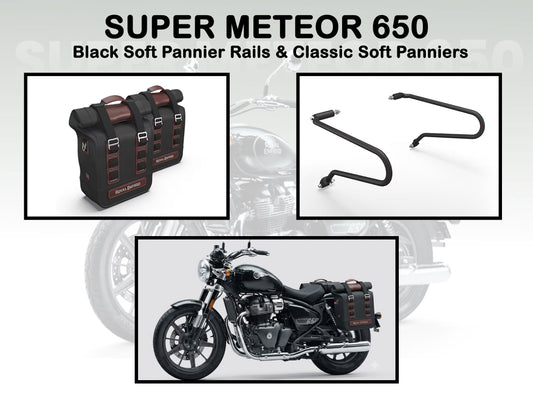 Genuine Royal Enfield Super Meteor 650 Soft Pannier Rails & Classic Soft Panniers