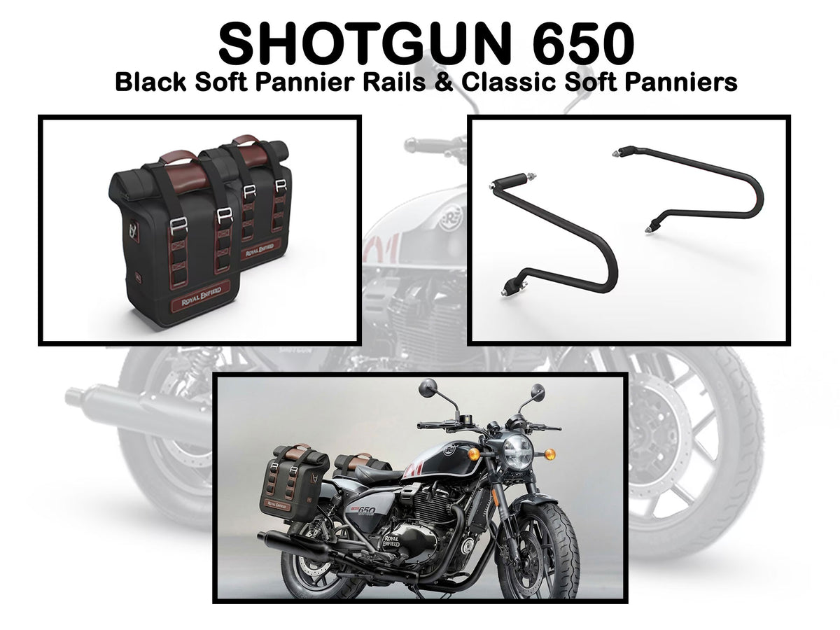 Genuine Royal Enfield Shotgun 650 Soft Pannier Rails & Classic Soft Panniers