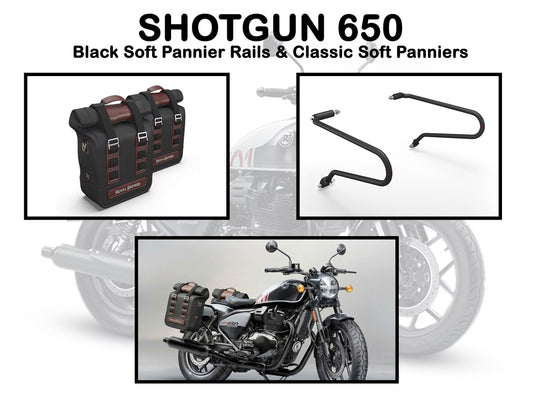 Genuine Royal Enfield Shotgun 650 Soft Pannier Rails & Classic Soft Panniers