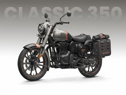 Genuine Royal Enfield Classic Reborn 350 Pannier Rails & Classic Soft Panniers