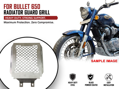 For Royal Enfield Bullet 650 Stainless Steel Radiator Guard Silver D1
