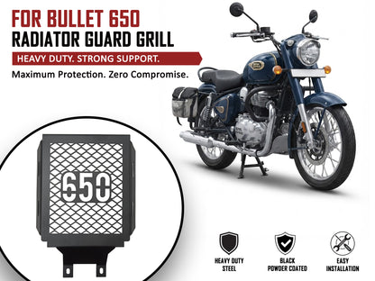 For Royal Enfield Bullet 650 Stainless Steel Radiator Guard Black D2
