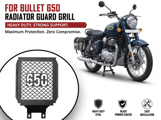 For Royal Enfield Bullet 650 Stainless Steel Radiator Guard Black D2