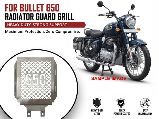 For Royal Enfield Bullet 650 Stainless Steel Radiator Guard Silver D2