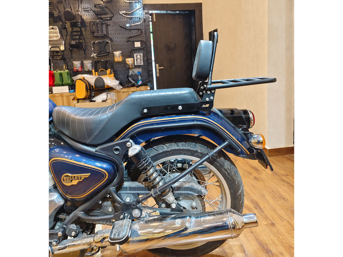 For Royal Enfield Bullet 650 Rear Sissy Bar With Backrest & Luggage Rack Black