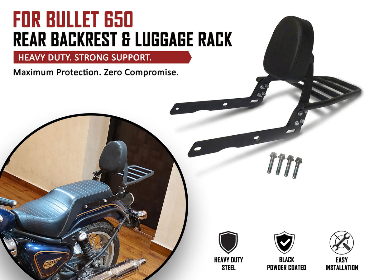 For Royal Enfield Bullet 650 Rear Backrest & Luggage Rack Black