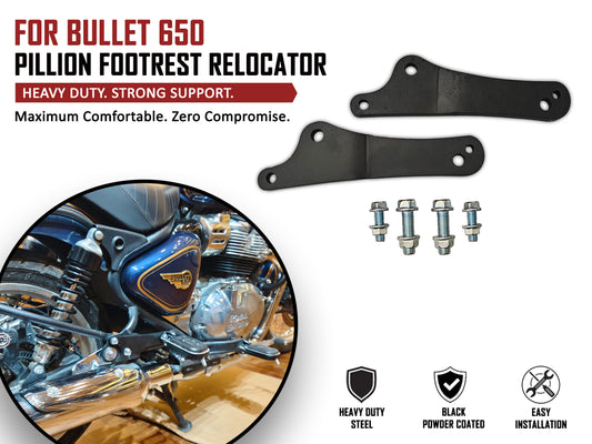 For Royal Enfield Bullet 650 Pillion Footrest Relocator Black