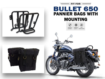 For Royal Enfield Bullet 650 Military Pannier Bags Black Color & Mounting