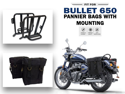 For Royal Enfield Bullet 650 Military Pannier Bags Black Color & Mounting