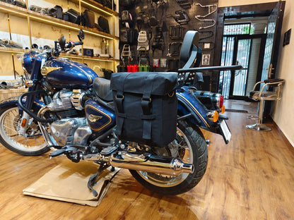 For Royal Enfield Bullet 650 Military Pannier Bags Black Color & Mounting
