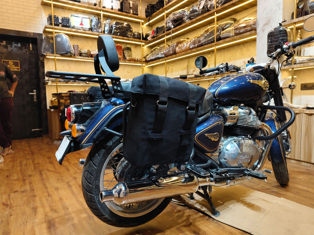 For Royal Enfield Bullet 650 Military Pannier Bags Black Color & Mounting
