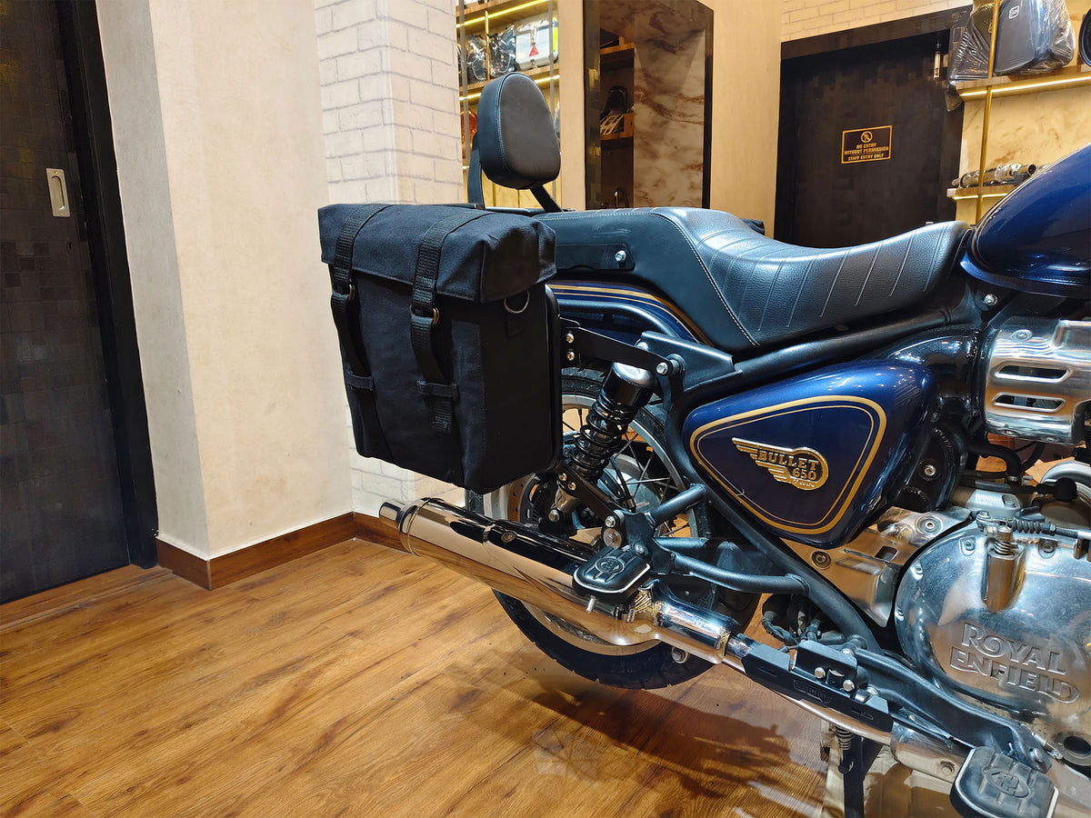 For Royal Enfield Bullet 650 Military Pannier Bags Black Color & Mounting