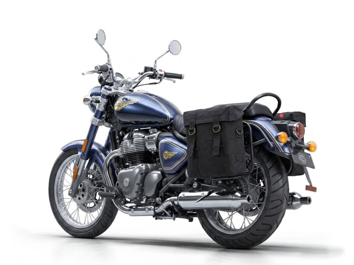 For Royal Enfield Bullet 650 Military Pannier Bags Black Color & Mounting