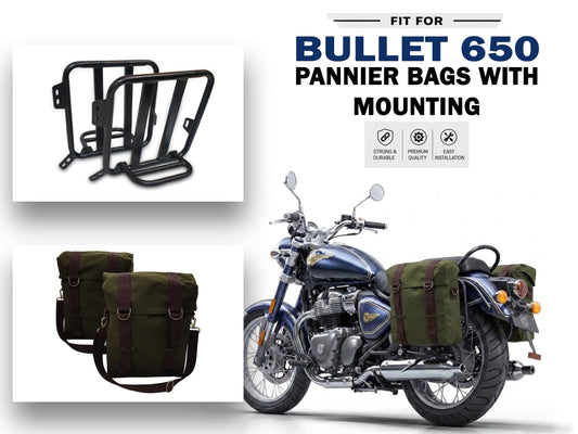 For Royal Enfield Bullet 650 Military Pannier Bags Olive Color & Mounting