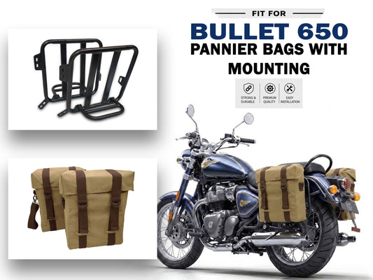 For Royal Enfield Bullet 650 Military Pannier Bags Sand Color & Mounting
