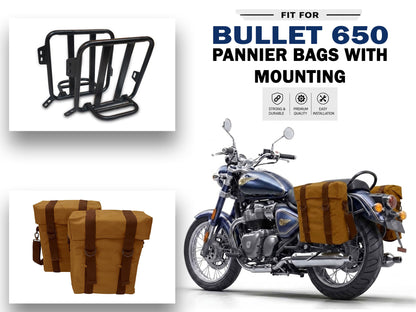 For Royal Enfield Bullet 650 Military Pannier Bags Desert Color & Mounting