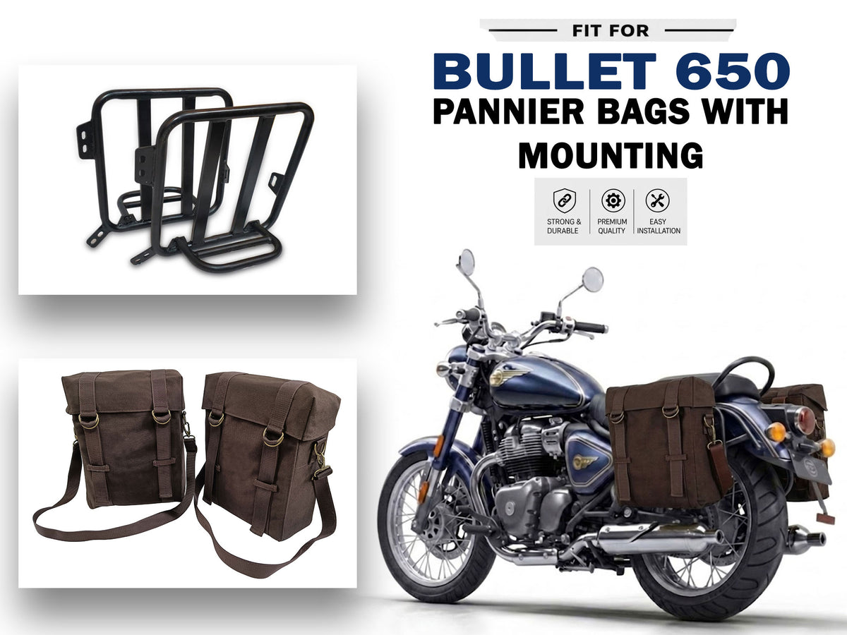 For Royal Enfield Bullet 650 Military Pannier Bags Coffee Brown & Mounting