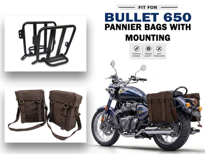 For Royal Enfield Bullet 650 Military Pannier Bags Coffee Brown & Mounting