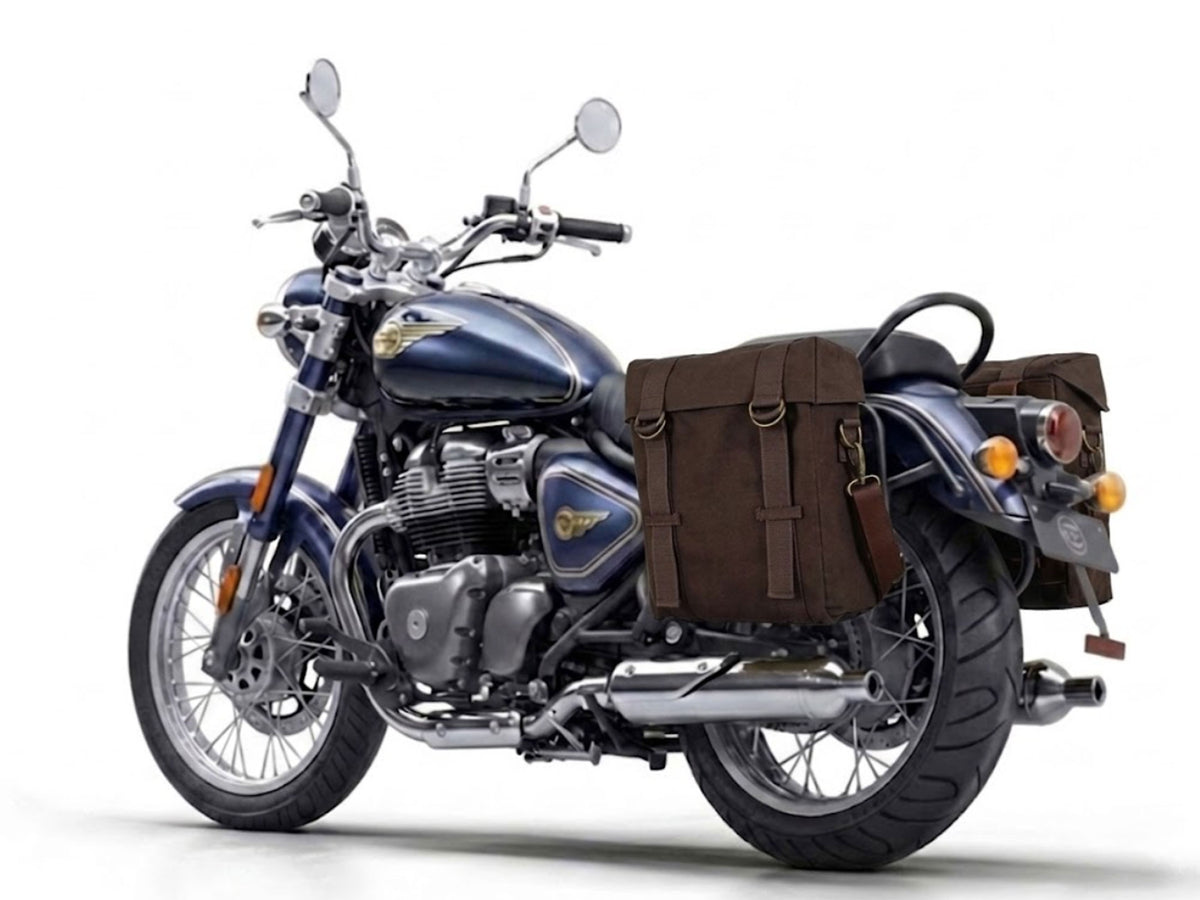 For Royal Enfield Bullet 650 Military Pannier Bags Coffee Brown & Mounting