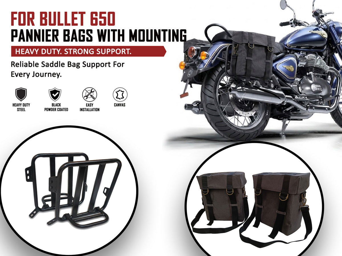 For Royal Enfield Bullet 650 Military Pannier Bags Grey Color & Mounting