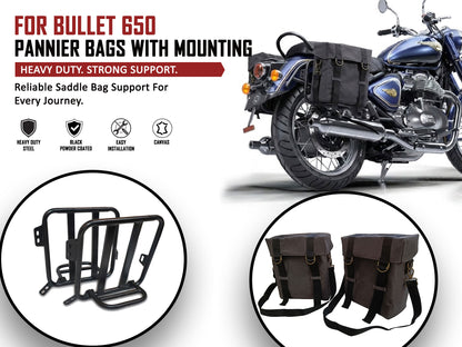 For Royal Enfield Bullet 650 Military Pannier Bags Grey Color & Mounting