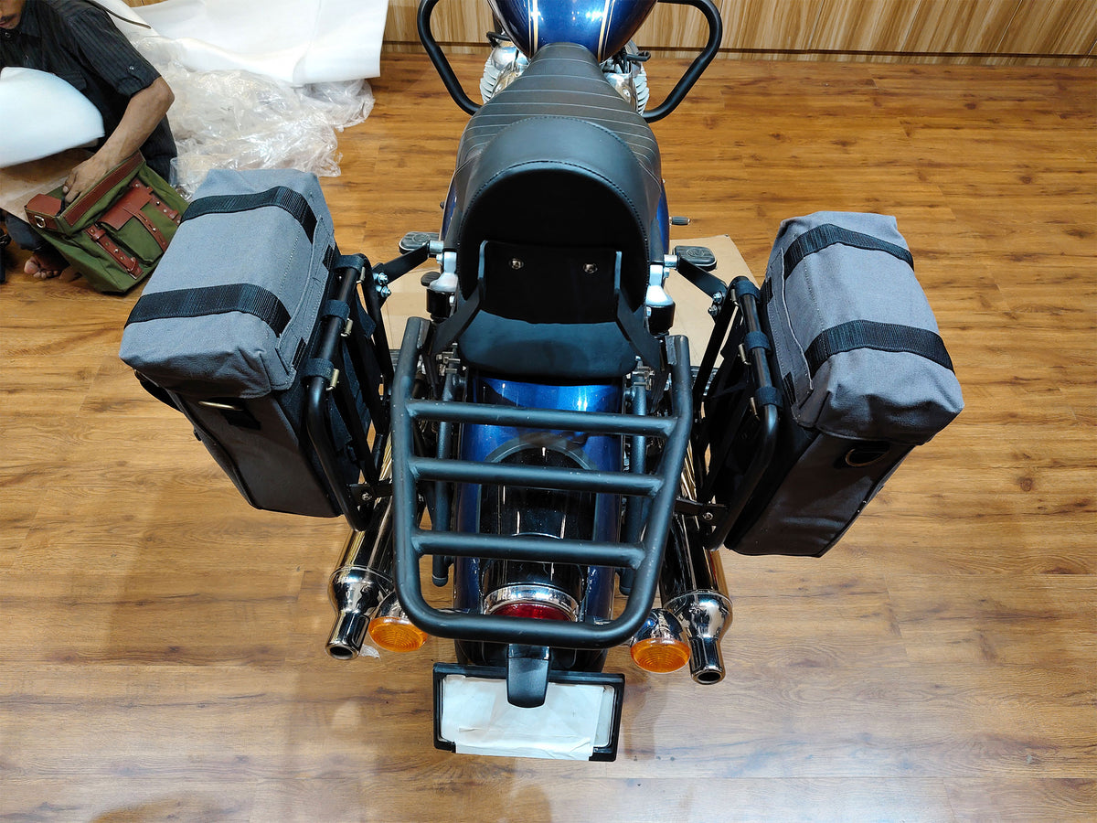 For Royal Enfield Bullet 650 Military Pannier Bags Grey Color & Mounting