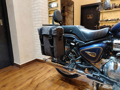 For Royal Enfield Bullet 650 Military Pannier Bags Grey Color & Mounting