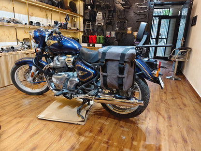For Royal Enfield Bullet 650 Military Pannier Bags Grey Color & Mounting