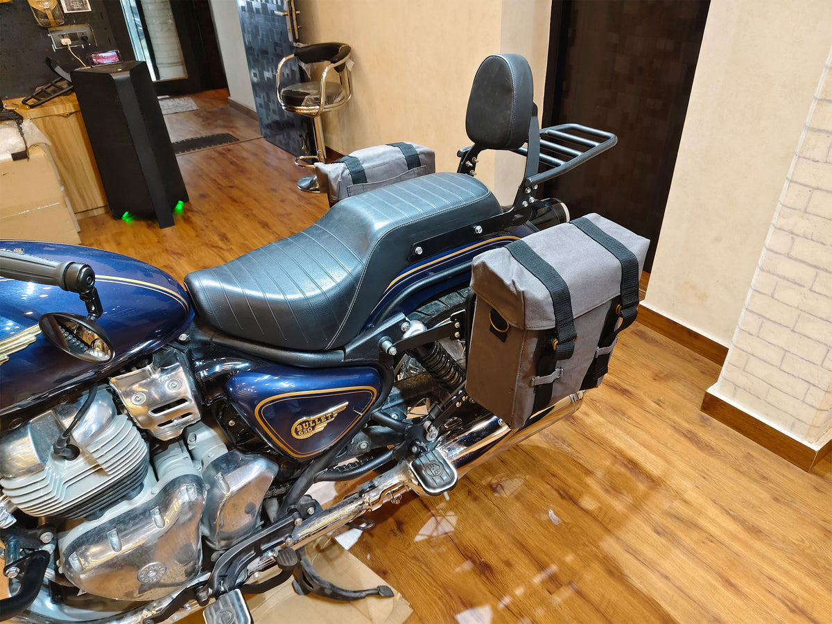 For Royal Enfield Bullet 650 Military Pannier Bags Grey Color & Mounting