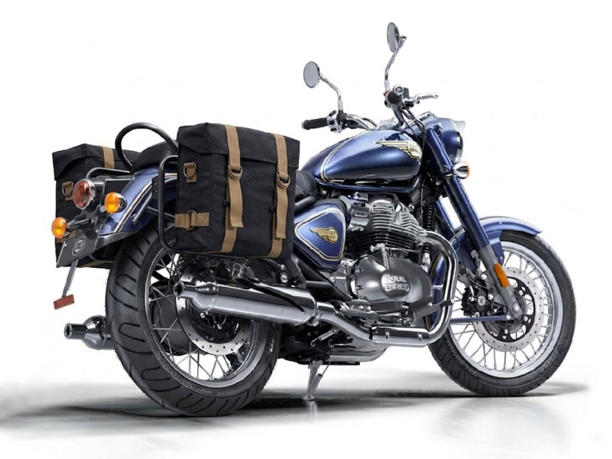 For Royal Enfield Bullet 650 Military Pannier Bags Black & Golden & Mounting