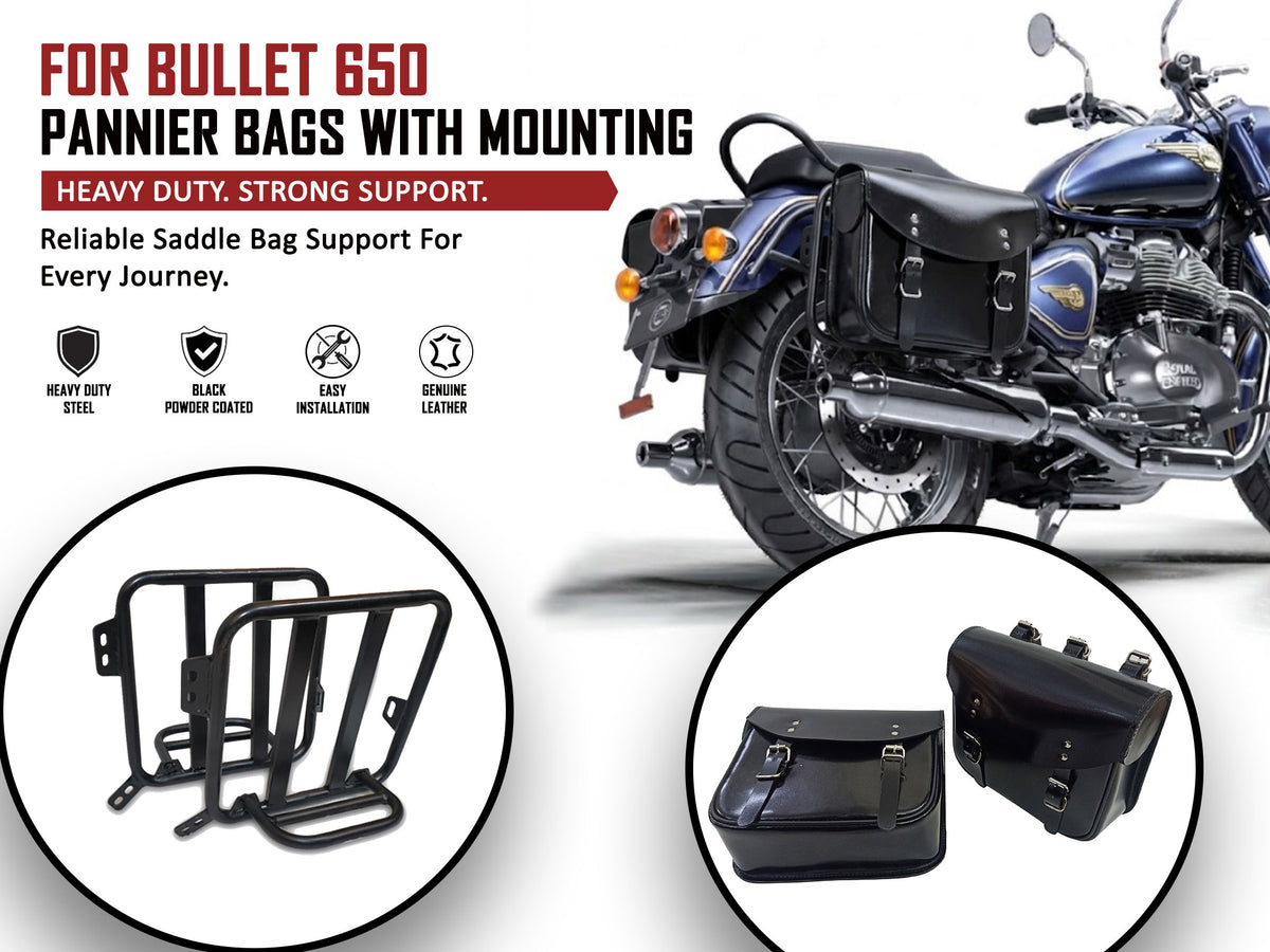 For Royal Enfield Bullet 650 Genuine Leather Pannier Bags With Mounting D1