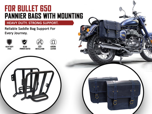 For Royal Enfield Bullet 650 Genuine Leather Pannier Bags With Mounting D2