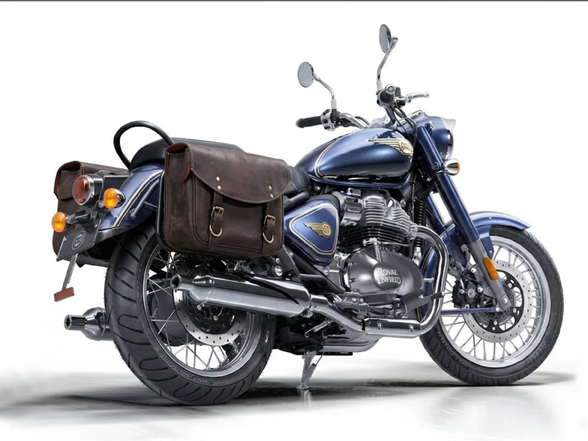 For Royal Enfield Bullet 650 Genuine Leather Pannier Bags With Mounting D3