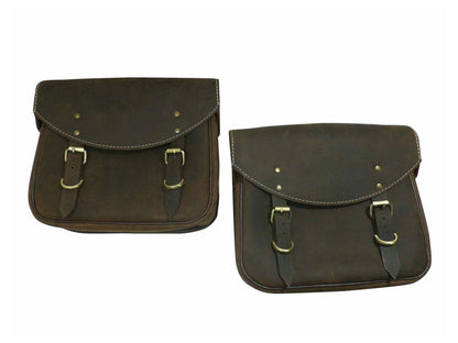 For Royal Enfield Bullet 650 Genuine Leather Pannier Bags With Mounting D3