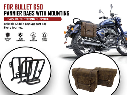 For Royal Enfield Bullet 650 Genuine Leather Pannier Bags With Mounting D4
