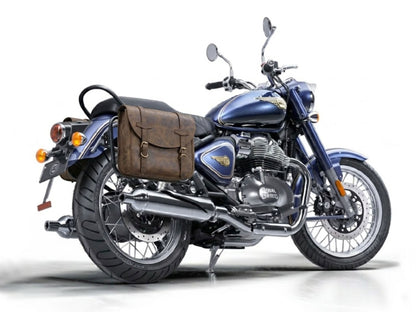 For Royal Enfield Bullet 650 Genuine Leather Pannier Bags With Mounting D4