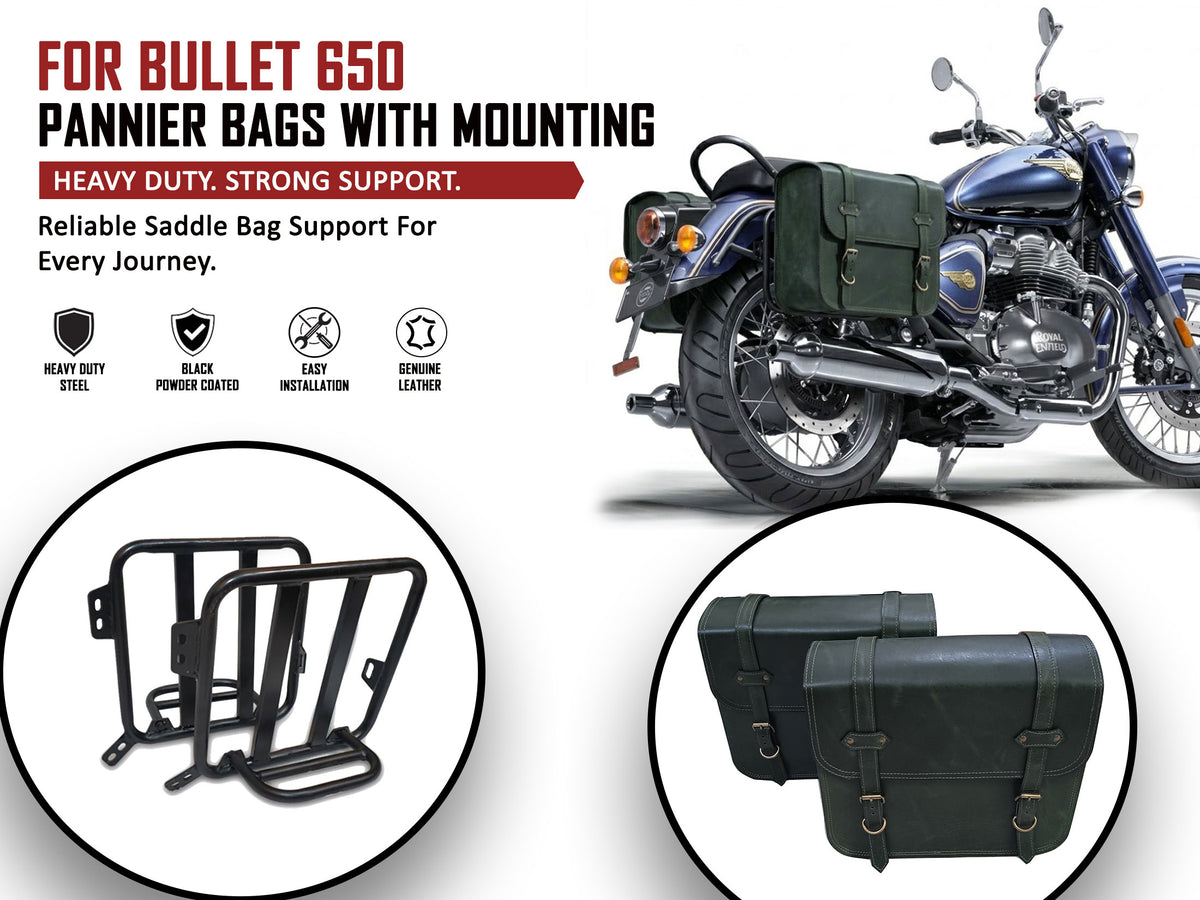 For Royal Enfield Bullet 650 Genuine Leather Pannier Bags With Mounting D5