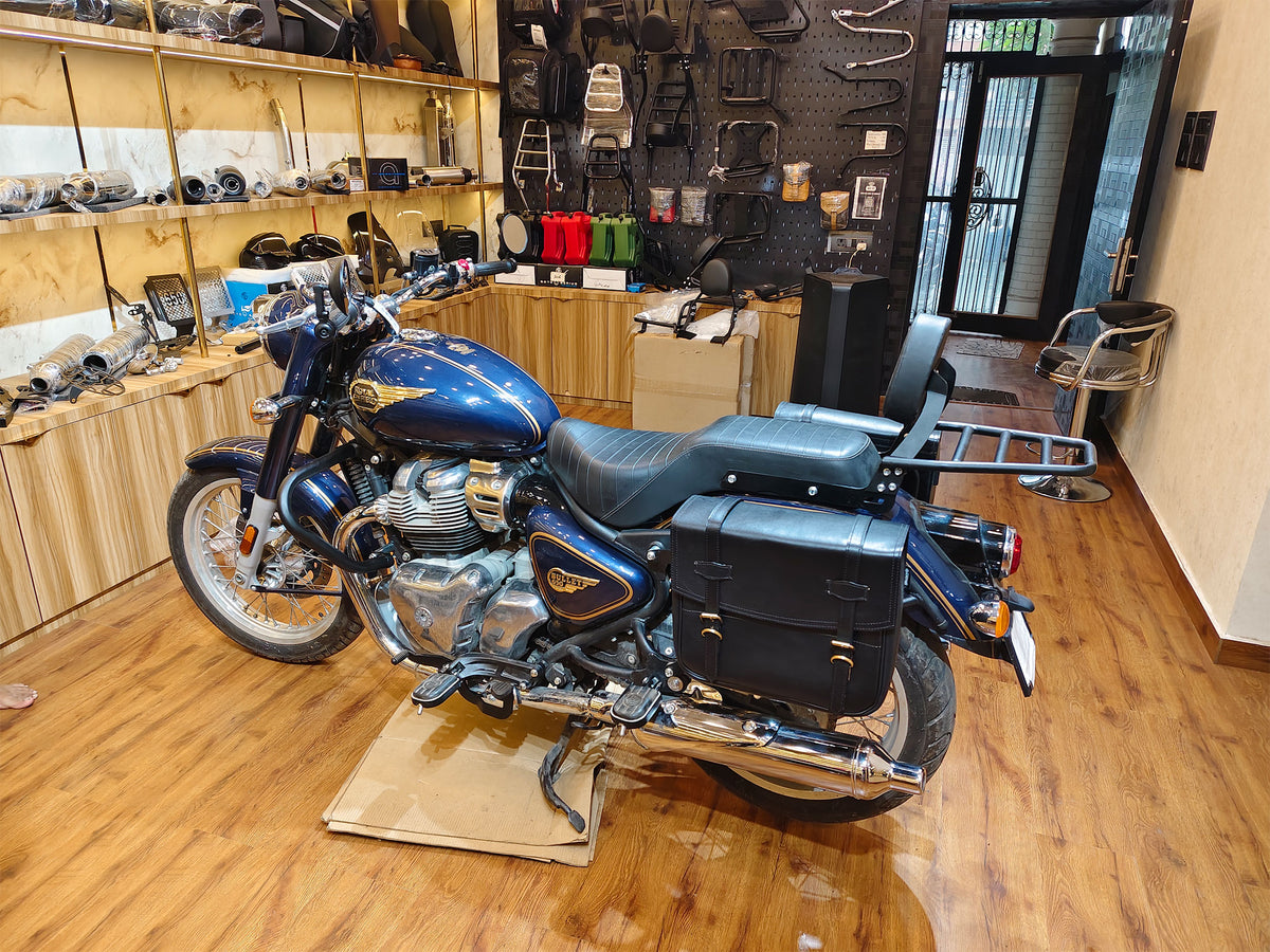For Royal Enfield Bullet 650 Genuine Leather Pannier Bags With Mounting D5