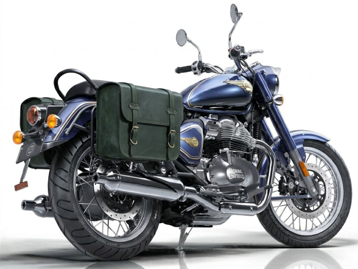 For Royal Enfield Bullet 650 Genuine Leather Pannier Bags With Mounting D5