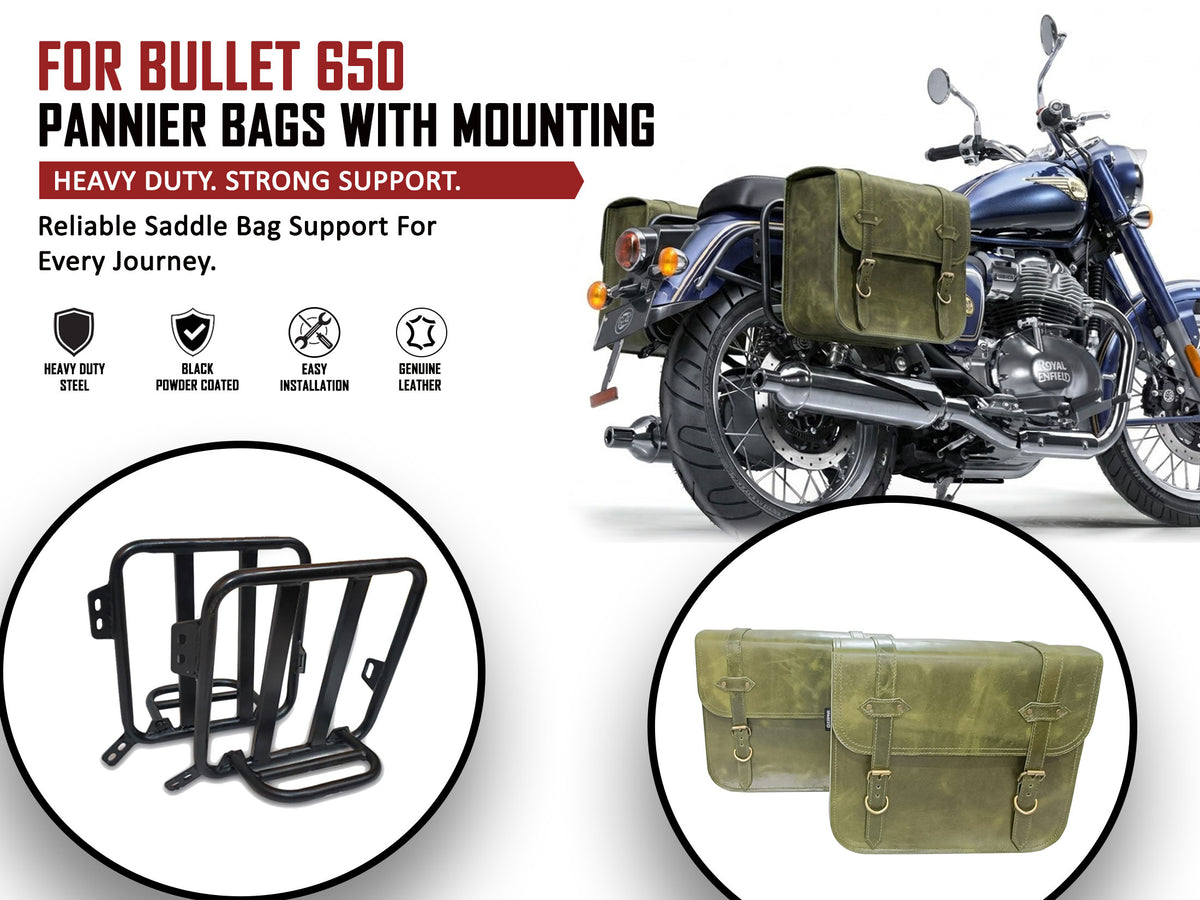 For Royal Enfield Bullet 650 Genuine Leather Pannier Bags With Mounting D6