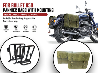 For Royal Enfield Bullet 650 Genuine Leather Pannier Bags With Mounting D6