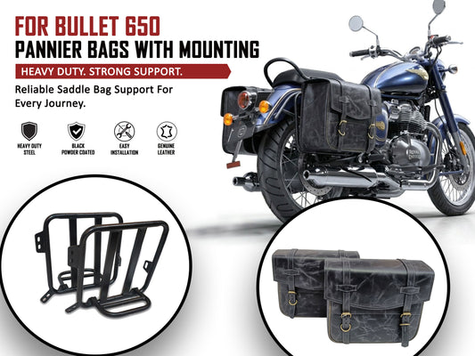 For Royal Enfield Bullet 650 Genuine Leather Pannier Bags With Mounting D7