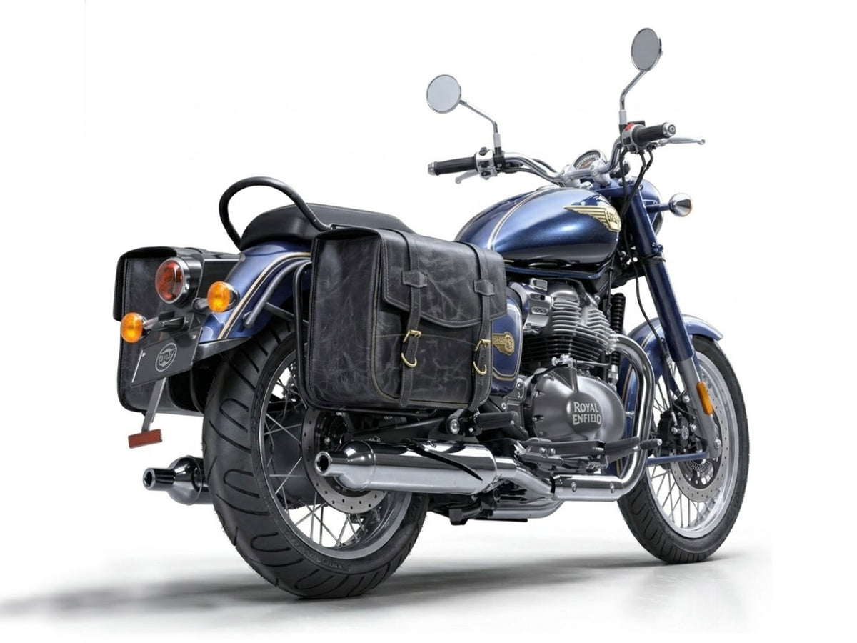 For Royal Enfield Bullet 650 Genuine Leather Pannier Bags With Mounting D7