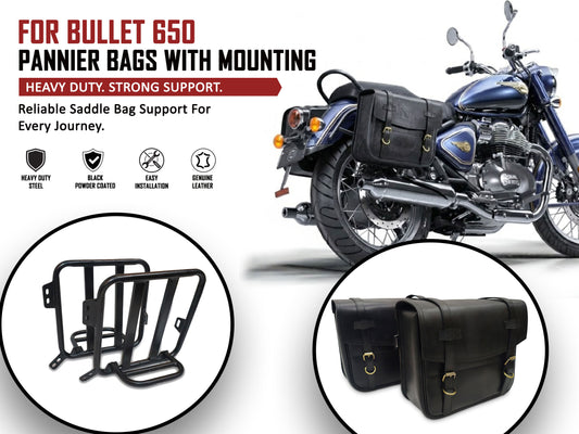 For Royal Enfield Bullet 650 Genuine Leather Pannier Bags With Mounting D8
