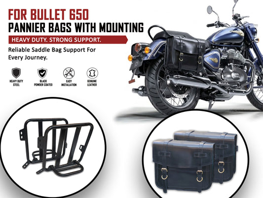 For Royal Enfield Bullet 650 Genuine Leather Pannier Bags With Mounting D9